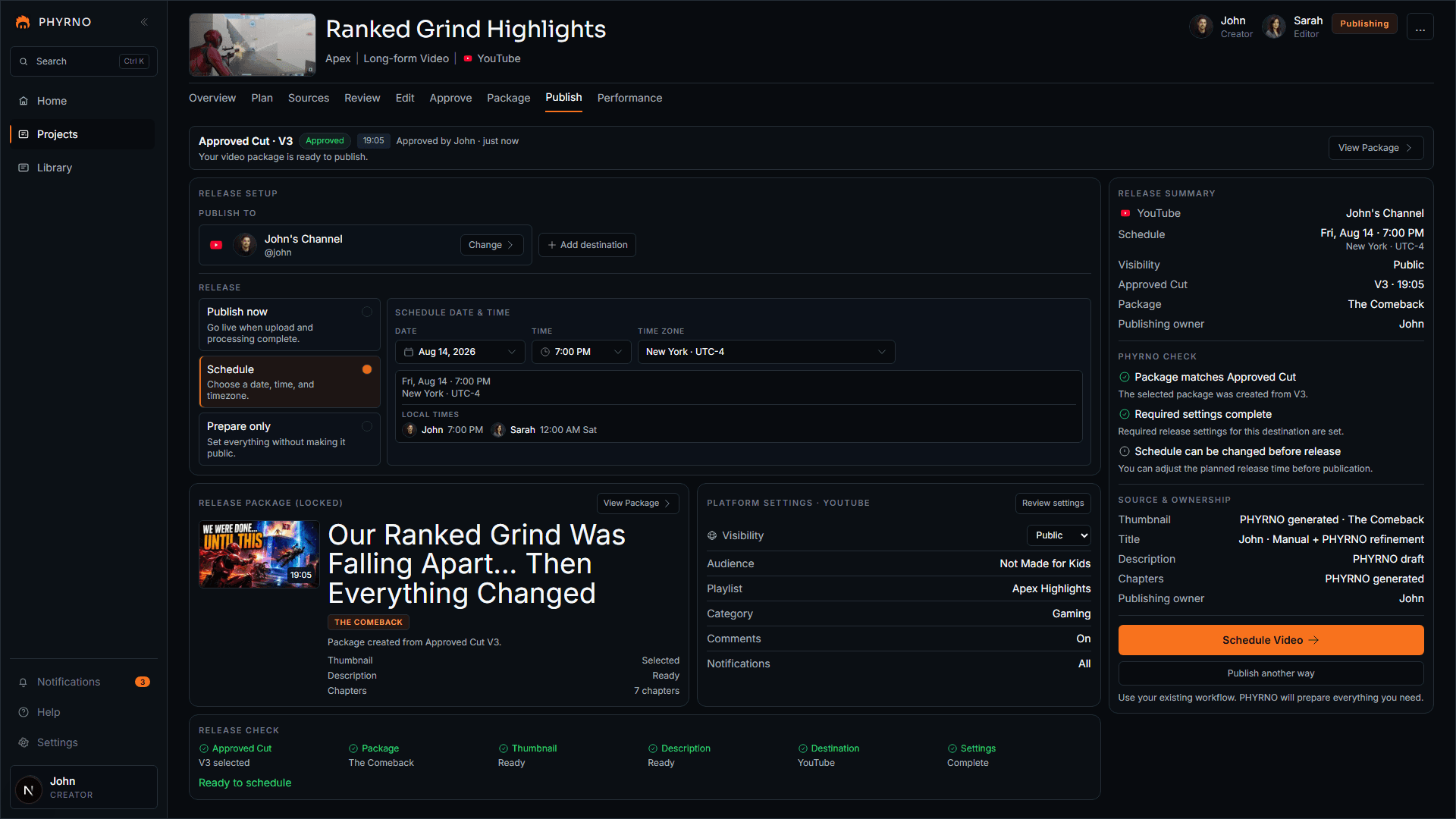 PHYRNO Publish workspace for Ranked Grind Highlights